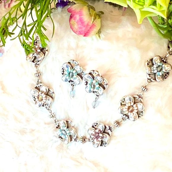 ⭐️SOLD⭐️Brighton ARIEL FLOWER blue pink crystal beads Flower bracelet earrings - Picture 3 of 16